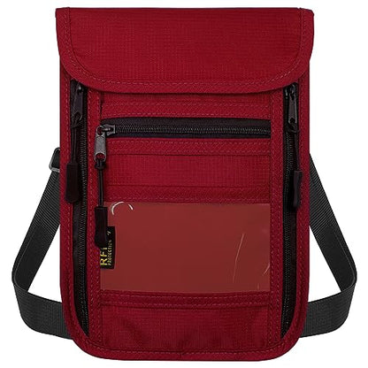 sundee Travel Neck Wallet with Double Zippers, RFID Blocking Passport Holder with Adjustable Neck Strap for Men and Women to Keep Cash, Credit Cards and Travel Documents Safe - Red - color: Red