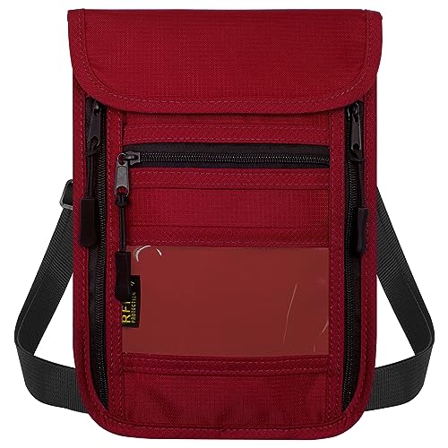 sundee Travel Neck Wallet with Double Zippers, RFID Blocking Passport Holder with Adjustable Neck Strap for Men and Women to Keep Cash, Credit Cards and Travel Documents Safe - Red - color: Red