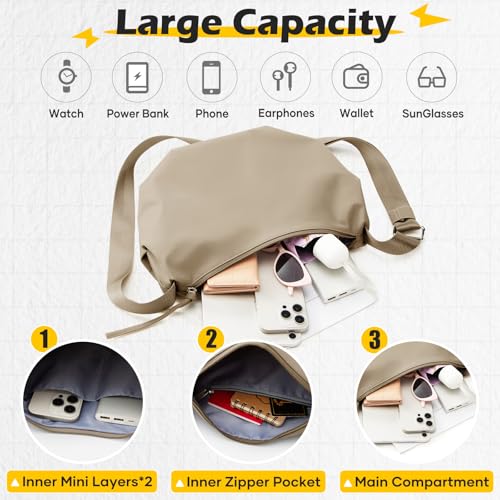 SEAFEW Mini Crossbody Bag Shoulder Bag for Men, Small Messenger Satchel Bag for Women - color: Khaki - Crescent