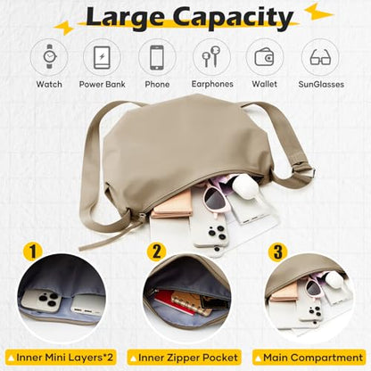 SEAFEW Mini Crossbody Bag Shoulder Bag for Men, Small Messenger Satchel Bag for Women - color: Khaki - Crescent