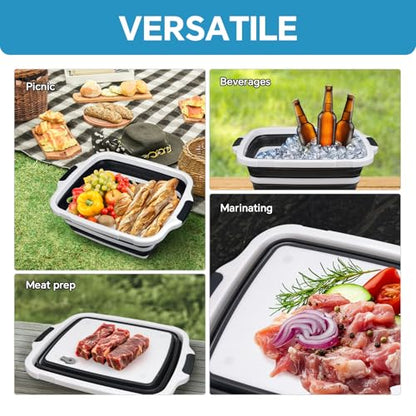 XUDAKAIXIN Collapsible BBQ Prep Tub for Meal Prep, Marinating,Food Storage, picnics, camping, barbecues,cutting fruits and vegetables - Includes Cutting Board and Locking Lid,(X-Large) Black - color: (X-Large)Black