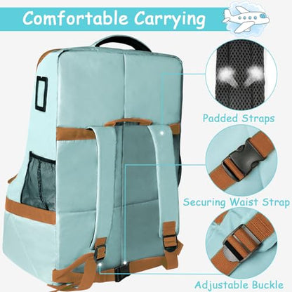 YOREPEK Padded Car Seat Travel Bag for Air Travel, Carseat Cover Backpack with Shoulder Straps, Large Carseat Gate Check Bag, Baby Travel Essential(Light Cyan) - color: Light Cyan