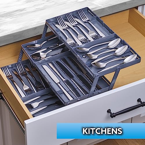 Ontel Smart Drawer Organizer - Multi-level Jewelry Holder, Cosmetics Organizer, or Office Drawer Organizer with Adjustable Dividers for Organization and Storage, Fits Drawers 9.5"W x 7.5"L x 2.75"D - style: Smart Drawer