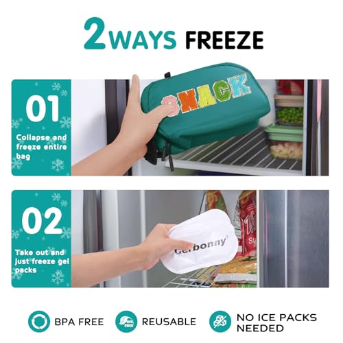 Cerbonny Mini Cooler Bag, Freezable Lunch Bag & Snack Bag, Insulated Bag for Travel/Work/School, Small Cooler Lunch Box with Detachable Gel Packs - color: Blue Green - Snack