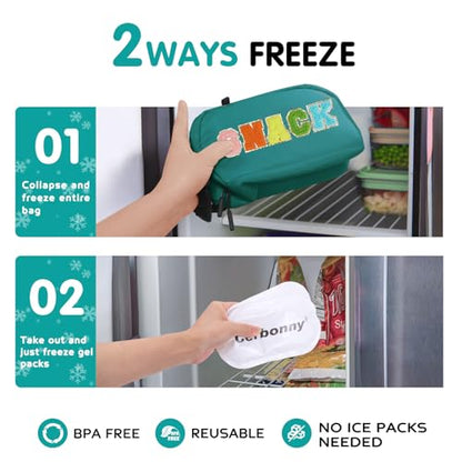 Cerbonny Mini Cooler Bag, Freezable Lunch Bag & Snack Bag, Insulated Bag for Travel/Work/School, Small Cooler Lunch Box with Detachable Gel Packs - color: Blue Green - Snack
