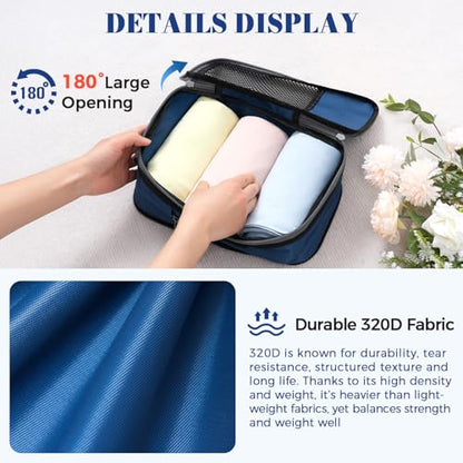 BAGAIL 4 Set/6 Set/8 Set Compression Packing Cubes Travel Accessories Expandable Packing Organizers(HalfMesh,8-Navy) - color: 8-Navy, style: Half Mesh