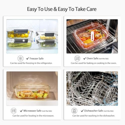 AILTEC 10 Pack Glass Meal Prep Containers, Glass Food Storage Containers with Lids Airtight, Storage Container Set with Lid for Food, Bpa-free, Leak-proof, Microwave Oven Freezer Dishwasher Safe - color: light gray