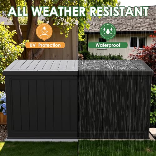 Devoko 260 Gallon Double-Wall Deck Box with Divider, Side Handles, Resin Outdoor Large Storage Box Waterproof and Lockable for Patio Furniture, Garden, Pool (Black, 260 Gallon) - color: Black, size: 260 Gallon 1 Pack