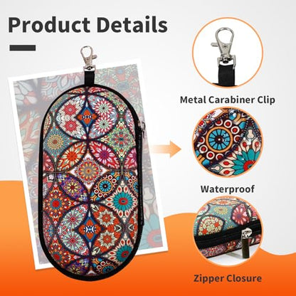 Double Eyeglasses Case, Hard Shell Dual Sunglasses Organizer with Zipper Clip Travel Glasses Storage for Women Men - color: Mandala Totem
