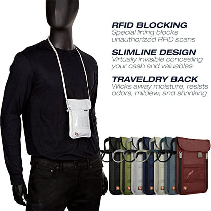 Lewis N. Clark RFID Blocking Stash Neck Wallet, Travel Pouch + Passport Holder for Women & Men, Gray - color: Gray