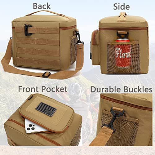 FlowFly Lunch Bag, Insulated Cooler, Thermal Lunch Box Tote with MOLLE/PALS Webbing, Adjustable Padded Shoulder Strap, for Tactical Men Women Adults and Boys Girls Kids (Brown, Large) - color: Brown, size: Large