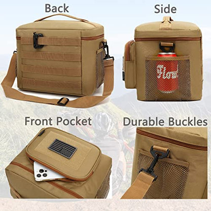 FlowFly Lunch Bag, Insulated Cooler, Thermal Lunch Box Tote with MOLLE/PALS Webbing, Adjustable Padded Shoulder Strap, for Tactical Men Women Adults and Boys Girls Kids (Brown, Large) - color: Brown, size: Large