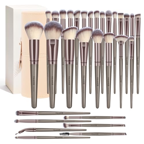 MAANGE 30 Pcs Professional Makeup Brush Set with Travel Case – Kabuki, Foundation, Powder, Blush,Blending& Eyeshadow Brushes, Labeled for Gift-Ready Box,Champagne - color: Champagne