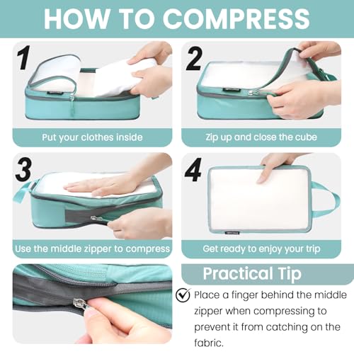 BAGAIL 6 Set Ultralight Compression Packing Cubes Packing Organizer for Travel Accessories Luggage Suitcase Backpack - color: DustyBlue70D, style: Mesh Pattern