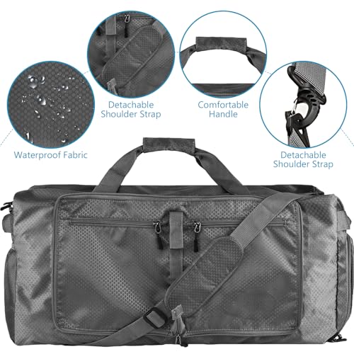 60L Duffle Bag with Shoes Compartment - Foldable&Large Capacity Travel Duffel Bags, Lightweight & Water-Resistant Gym Bag - Dark Gray - color: 60L-Dark Gray