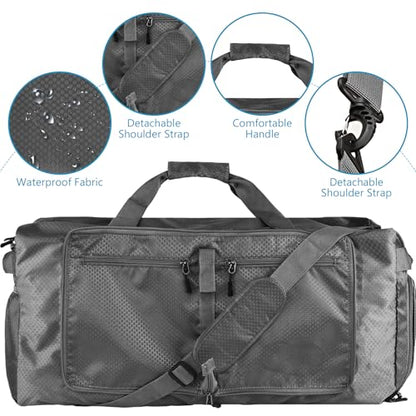 60L Duffle Bag with Shoes Compartment - Foldable&Large Capacity Travel Duffel Bags, Lightweight & Water-Resistant Gym Bag - Dark Gray - color: 60L-Dark Gray