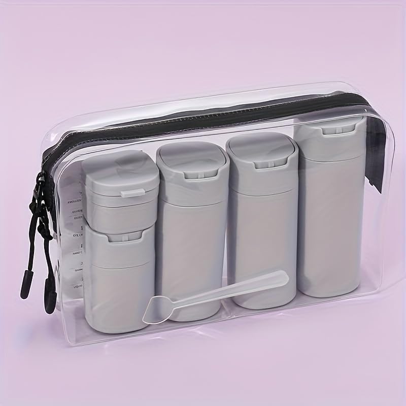 5pcs Travel Cream Dispenser Bottles Set Travel Bottles Toiletry Containers Set, TSA Approved, Travel Essentials - color: Light Grey