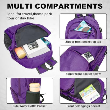 HOLYLUCK 20L Lightweight Packable Hiking Daypack Foldable Backpack for Men Women Small Travel Outdoor Foldable Shoulder Bag-purple - color: Purple