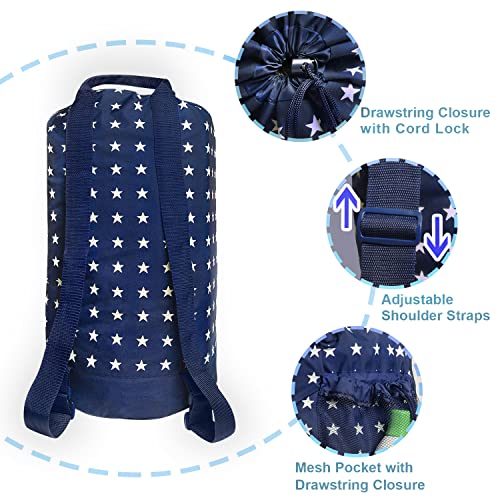 Dalykate Backpack Laundry Bag, Laundry Backpack with Shoulder Straps and Mesh Pocket Durable Nylon Clothes Hamper Bag with Drawstring Closure for College, Travel, Laundromat, Apartment - color: Starry Blue