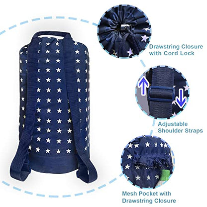 Dalykate Backpack Laundry Bag, Laundry Backpack with Shoulder Straps and Mesh Pocket Durable Nylon Clothes Hamper Bag with Drawstring Closure for College, Travel, Laundromat, Apartment - color: Starry Blue
