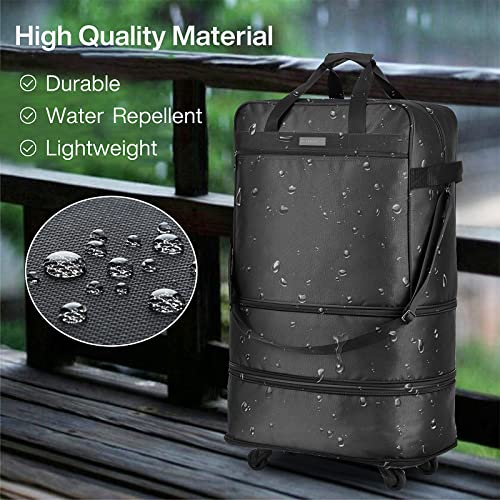 Hanke Suitcases with Wheels Expandable Foldable Luggage Bag Suitcase Collapsible Rolling Travel Bag Duffel Bag for Men Women Lightweight Suitcases without Telescoping Handle, Black - color: Black Upgrade Version