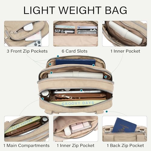 CLUCI Anti Theft Crossbody Bags for Women Travel Small Crossbody Bag Purses for Women RFID Nylon Belt Bag - color: Light Khaki