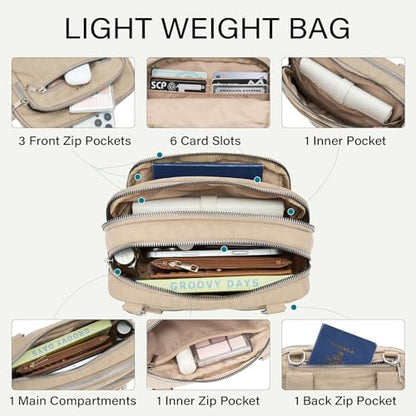 CLUCI Anti Theft Crossbody Bags for Women Travel Small Crossbody Bag Purses for Women RFID Nylon Belt Bag - color: Light Khaki