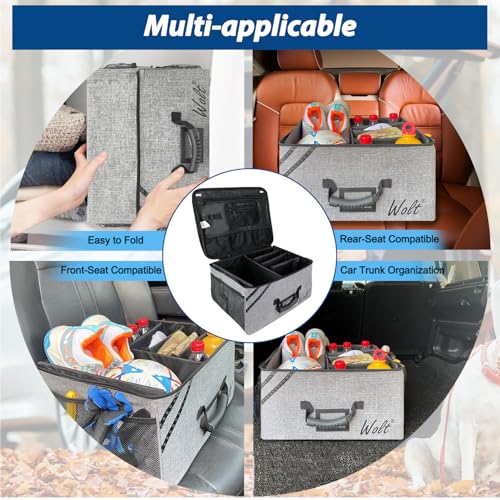 WOLT Car Trunk Organizer with Lid, Collapsible Multi Compartment SUV Organizer with Non-Slip Base Adjustable Straps - color: Gray