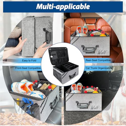 WOLT Car Trunk Organizer with Lid, Collapsible Multi Compartment SUV Organizer with Non-Slip Base Adjustable Straps - color: Gray