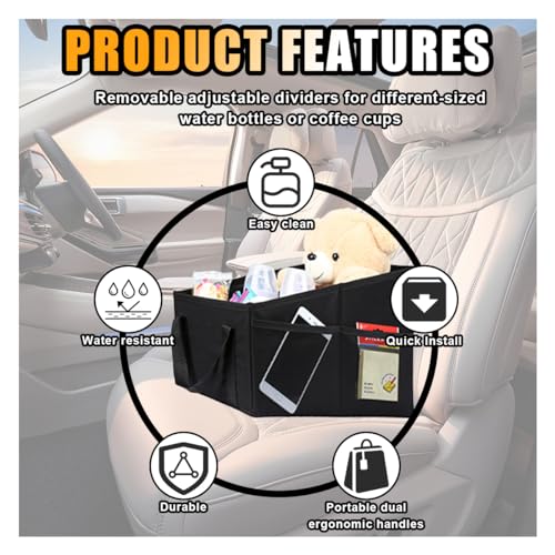 GLSOWEE Car Seat Organizer, Foldable Car Storage Organizer with 4 Cup Holders, Rear & Front Seat Storage Bags, Black