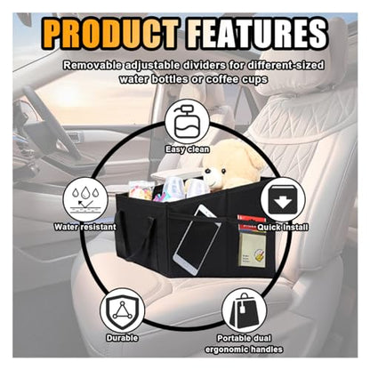 GLSOWEE Car Seat Organizer, Foldable Car Storage Organizer with 4 Cup Holders, Rear & Front Seat Storage Bags, Black