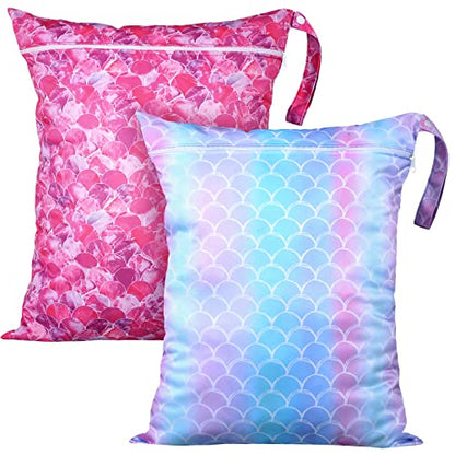 Shappy 2 Pack Large Travel Laundry Bags, Large Wet Dry Waterproof Dirty Clothes Bag for Suitcase, Swimsuit Beach Gym College Dorm Wet Bag(Mermaid Style) - style: Mermaid Style