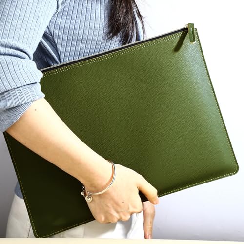 PU Leather A4 File Folder Zipper Document Holder Envelope Folder Case for Receipt Contract (Green) - color: Green