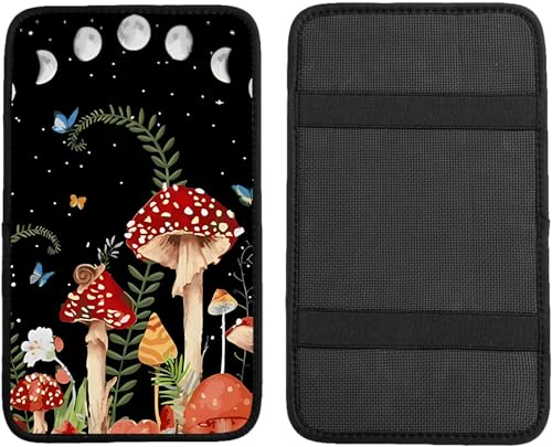 Red Mushroom Auto Center Console Pad,Soft Waterproof Car Center Console Cover Auto Armrest Seat Box Cover Protector for Most Vehicle SUV Truck Car - color: Red Mushroom
