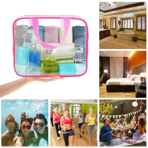 APREUTY Clear Makeup Bags, TSA Approved 6 Pcs Cosmetic Makeup Bags Set Clear PVC with Zipper Handle Portable Travel Luggage Pouch Airport Airline Vacation Organization (Rose Red) - color: Rose Red-6PCS(Large+Medium+Small)