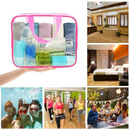 APREUTY Clear Makeup Bags, TSA Approved 6 Pcs Cosmetic Makeup Bags Set Clear PVC with Zipper Handle Portable Travel Luggage Pouch Airport Airline Vacation Organization (Rose Red) - color: Rose Red-6PCS(Large+Medium+Small)