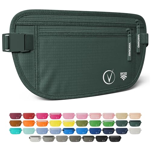Vantamo Money Belt with RFID For Men & Women, Hidden Passport Holder for Travel, 2 Compartment Travel Fanny Pack for Women Anti Theft - color: Ocean Green