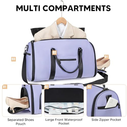 Vessgra Garment Bag for Airplane Travel, Carry On Garment Duffle Bags for Women, 2 in 1 Travel Suit Bag with Shoes Compartment Carry on Bag Hanging Garment Bag Travel with Shoulder Strap,Purple - color: Purple