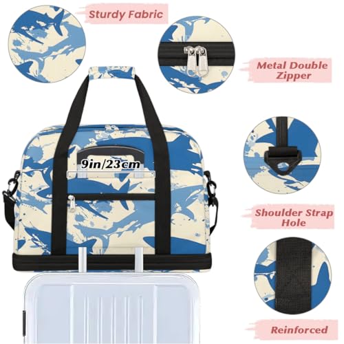 Travel Duffel Bag Shark Themed Weekender Bag with Shoe Compartment Foldable Overnight Bags for Travel Sports Lightweight Gym Bags for Men Women - color: Shark Themed