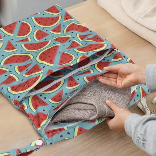 ALVABABY 3pcs Cloth Diaper Wet Dry Bags Waterproof Reusable with Two Zippered Pockets Travel Beach Pool Daycare Soiled Baby Items Yoga Gym Bag for Swimsuits or Wet Clothes 3L-ZM17A - color: Pear flower starfish watermelon