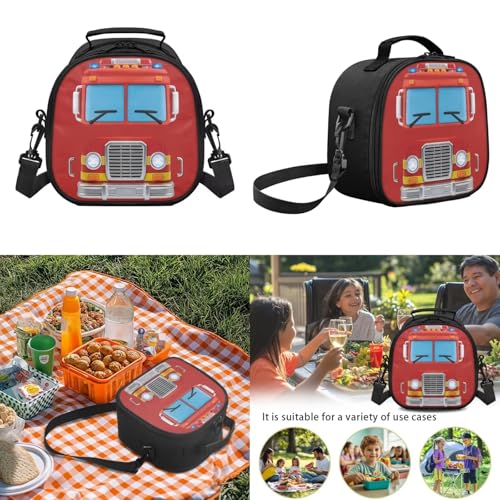 Lightweight 3pcs Backpack Sets with Reusable Insulated Lunch Bag Pencil Case,Fire Truck Schoolbag Sets for Boys Elementary Bookbags - color: Fire Truck -1