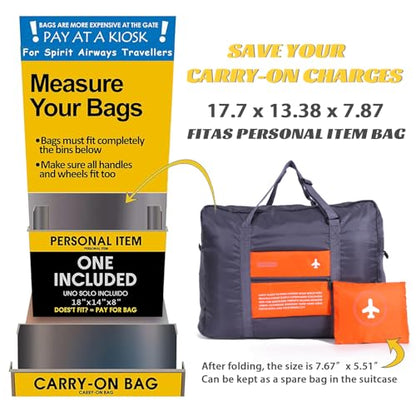 Travel Bag Spirit Airlines Personal Item Bag 18x14x8 Foldable Travel Duffel Bag Tote Carry on Luggage Duffle Overnight for Women and Men (Orange) - color: Orange