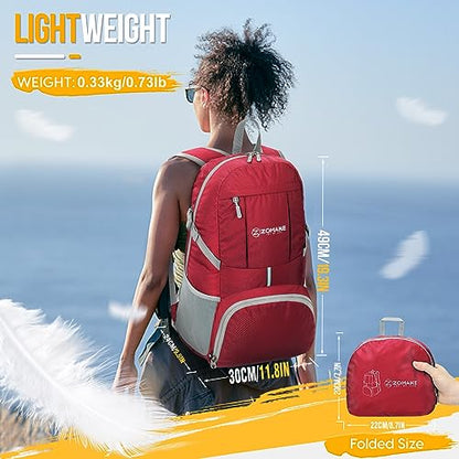ZOMAKE Lightweight Packable Backpack 35L, Light Foldable Backpacks Water Resistant Collapsible Hiking Bag, Compact Folding Day Pack for Travel Camping(Red) - color: Red