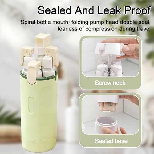 4 in 1 Travel Dispenser Bottles Refillable,Travel Shampoo and Conditioner Bottles，No Spill Space Saving Compact,for Vacation Business Trip - color: green