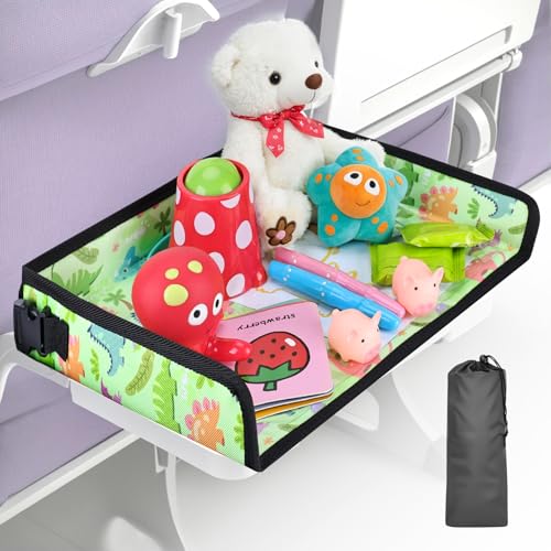 Kids Tray Table Cover, Airplane Tray Cover with Pockets, Airplane Travel Essentials for Kids, Portable Airplane Must Haves for Toddler on Plane or Train and Flying Supplies (Green) - color: Green