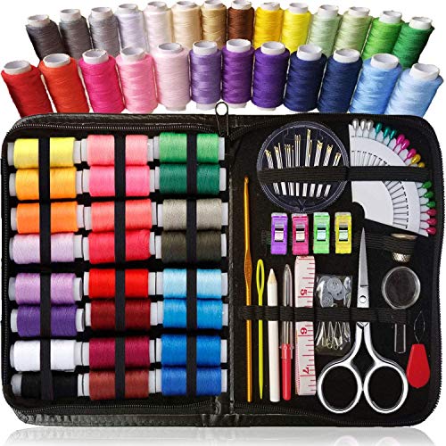 ARTIKA Sewing Kit for Adults and Kids (94 PCS) - Small Beginner Set w/Multicolor Thread, Needles, Scissors, Thimble & Clips - Emergency Repair and Travel Kits - Sewing Accessories and Supplies - style: Sewing kit 94 PCS
