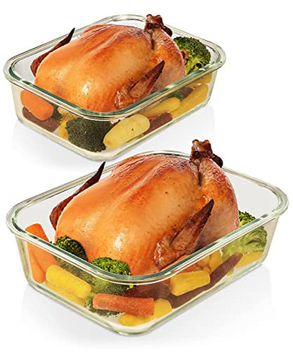 Razab 4 Pc (2700ML/ 91 Oz & 1520ML/ 51 Oz) Airtight Large Glass Food Storage Containers with Lids - BPA Free, Leak Proof Meal Prep Containers (2 Containers + 2 Lids) Microwave, Oven & Freezer Safe