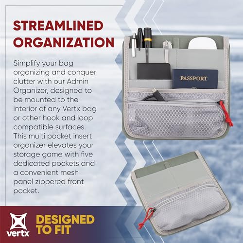 Vertx Admin Organizer Multi Pocket for Backpack, Bag Organization, Hook and Loop Attachment, Grey - One Size