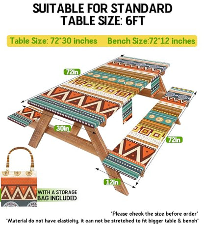 Fitted Picnic Table Cover with Bench Covers Fitted Rectangle Table Cloth Tablecloth Camping Gear Essentials Rv Accessories Road Trip Supplies Car Travel Must Have 6 Ft Foot Feet 72in Bohemian Boho - color: Yellow Boho, size: 72in
