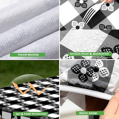Picnic Table Cover with Bench Covers, Fitted 6ft Waterproof Tablecloth Set for Outdoor Camping & RV - Includes 1 Table Cover & 2 Bench Covers with Drawstring Storage Bag, 30"x72", Four-leaf Clover - color: Four-leaf Clover